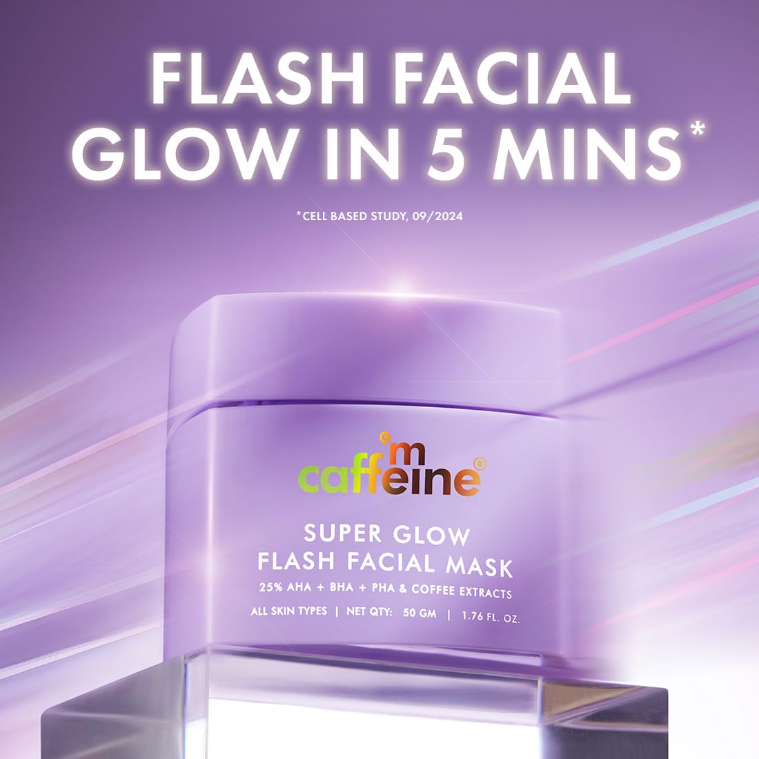 mCaffeine Super Glow Flash Facial 25% AHA+BHA+PHA Face Mask | 5 Mins Glow Face Pack | Instant Brightening & Hydrate Winter Skin | Unclogs Pores, Removes Blackhead & Dead Skin | Tan Removal | Color Changing Mask for Dry Skin- 50gm