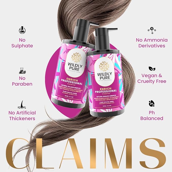 Wildly Pure Professional Keratin Colour Protect Shampoo for 72 Hours Smoothening & Strength Men & Women| 300 Ml | Enrich