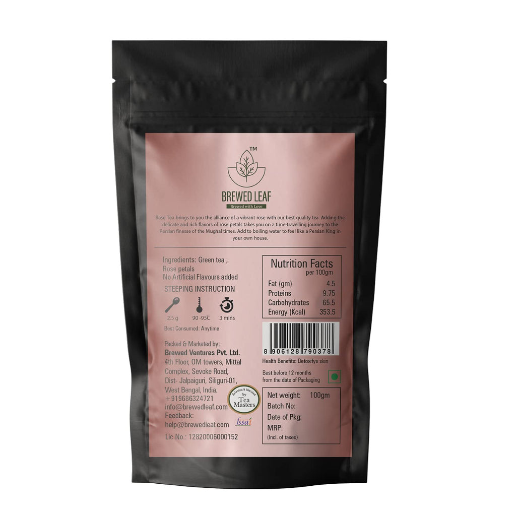 Brewed Leaf Natural and Fresh Rose Green Tea - 100 gms