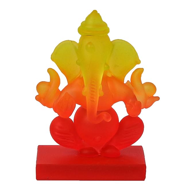 Ecraftindia Yellow and Orange Double Sided Crystal Car Ganesha Showpiece