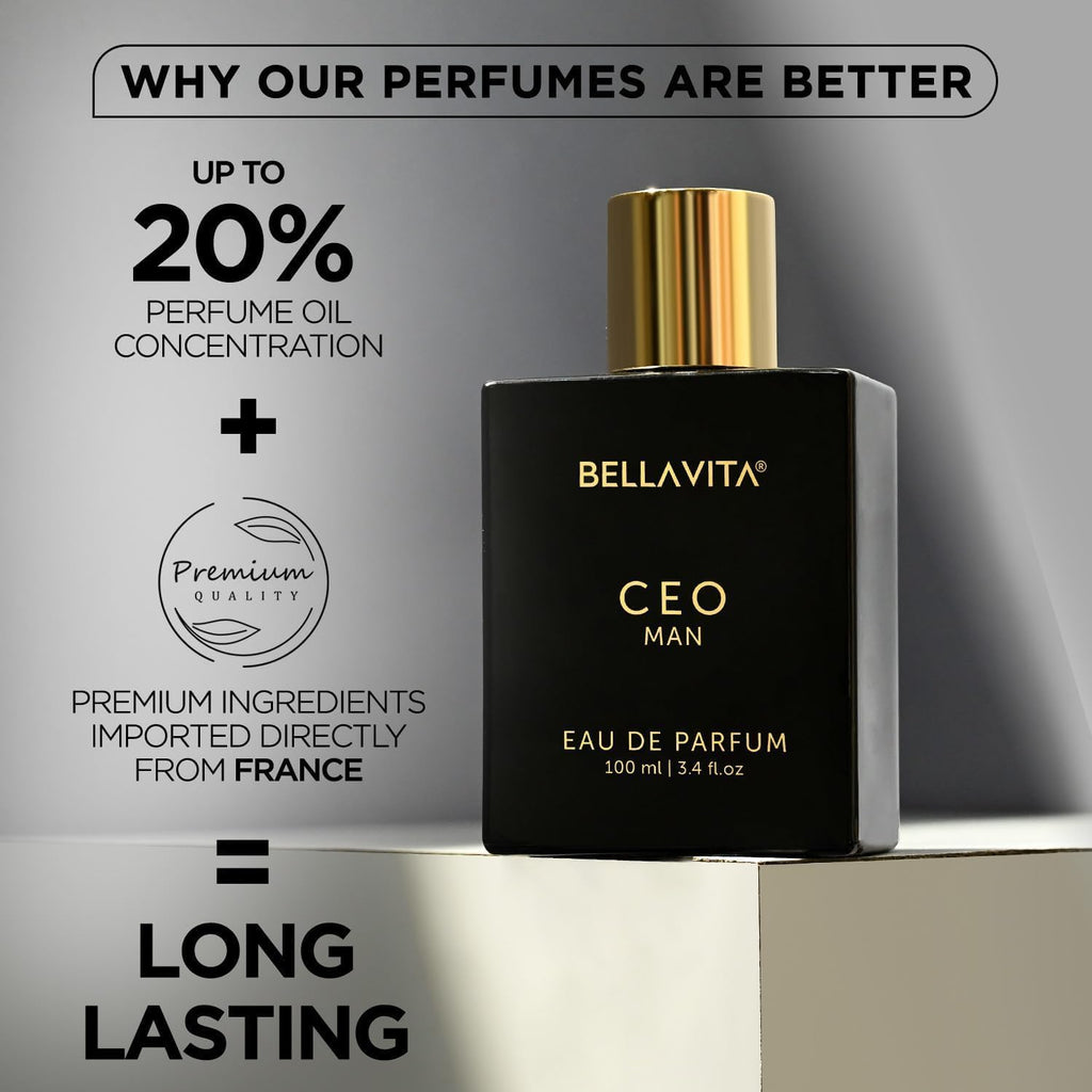 Bella Vita Luxury CEO MAN Perfume 100ml | Long Lasting | Eau De Parfum | Lemon, Lavender, Tonka, Mandarin & Vetiver | Woody, Citrus Premium Fragrance | Ideal Gift for Man