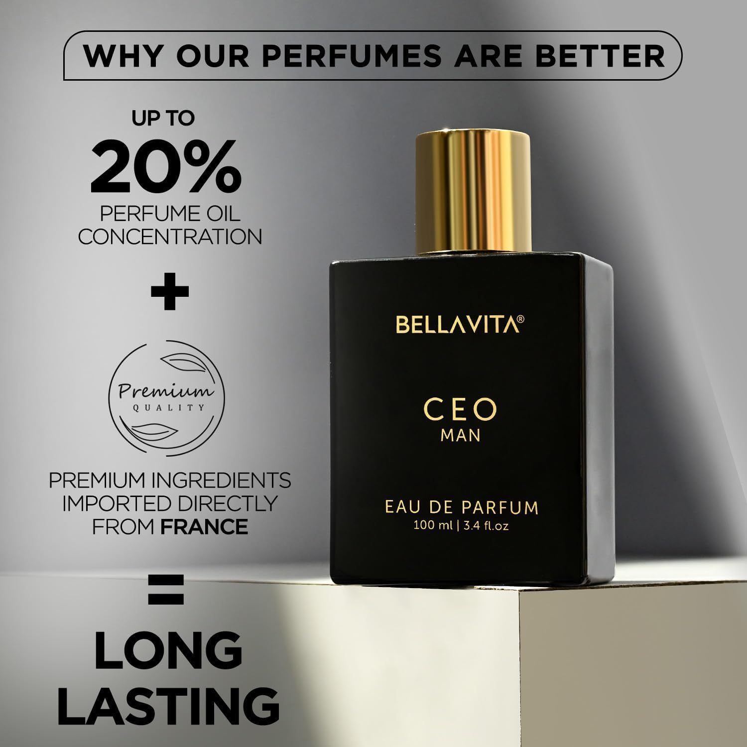 Bella Vita Luxury CEO MAN Perfume 100ml | Long Lasting | Eau De Parfum | Lemon, Lavender, Tonka, Mandarin & Vetiver | Woody, Citrus Premium Fragrance | Ideal Gift for Man