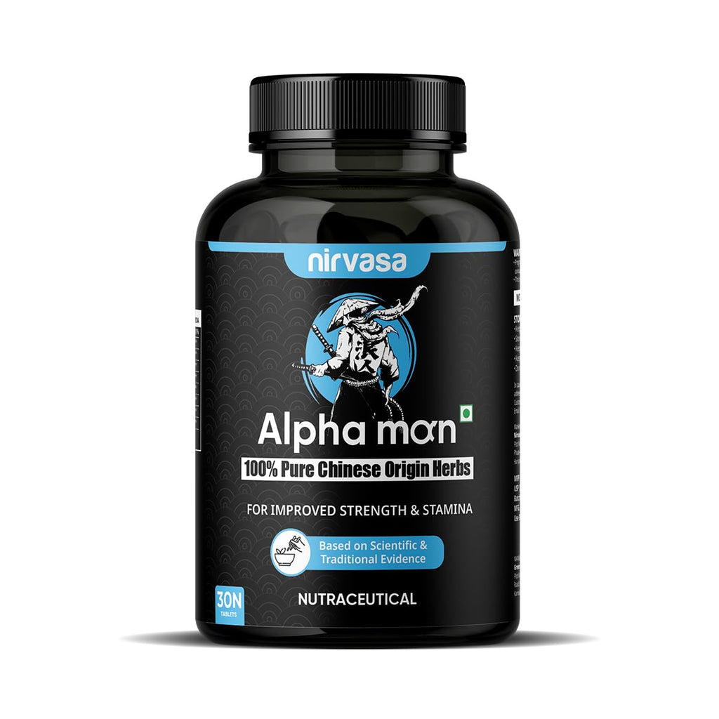 Nirvasa Alphaman Tablet, 100% Pure Chinese Origin Herbs for Improved Strength and Stamina, enriched with Horny Goat Weed, Tribulus Terrestris, Maca Root, Piperine Vegeterian 30 Tablet