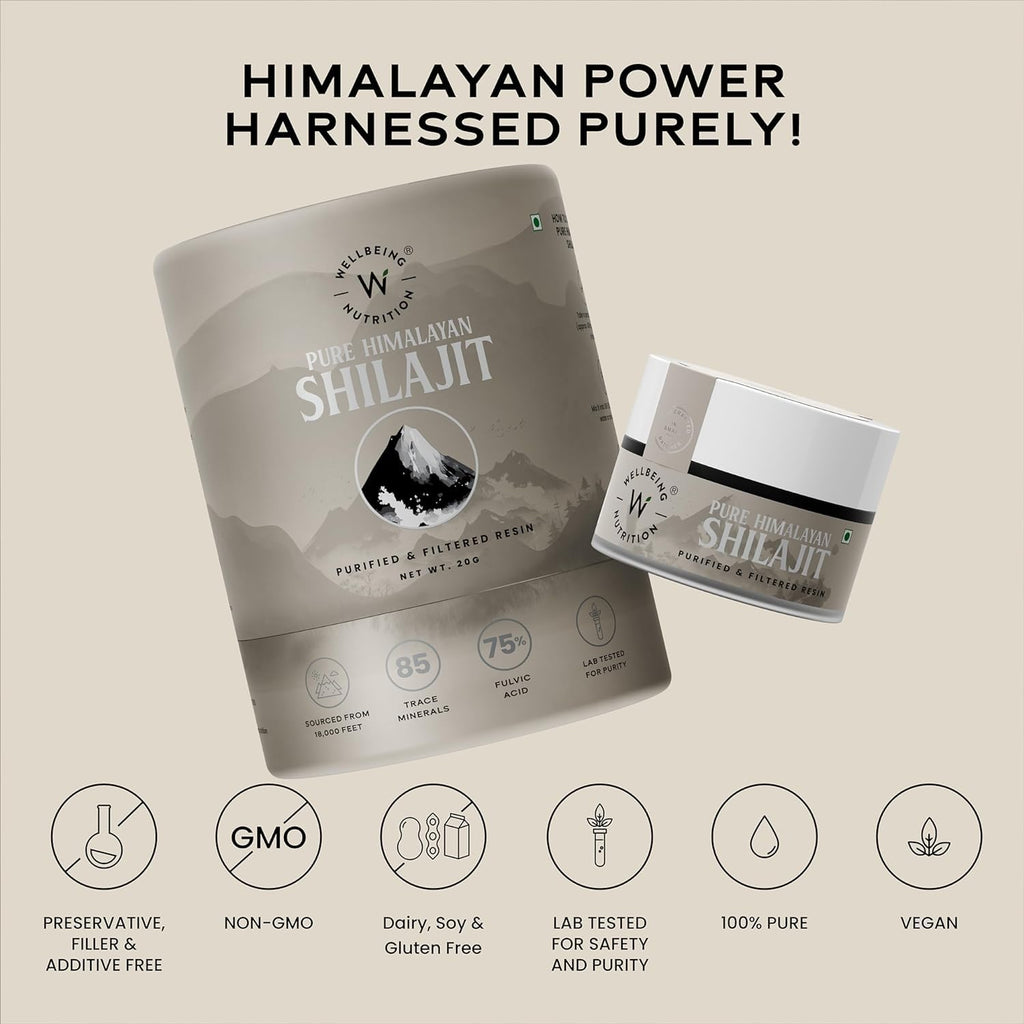 Wellbeing Nutrition Pure & Natural Himalayan Shilajit Original Resin 20g for Strength, Stamina & Performance | Shilajit Resin for Men & Women with 75% Fulvic Acid & 85 Trace Minerals | Lab Tested