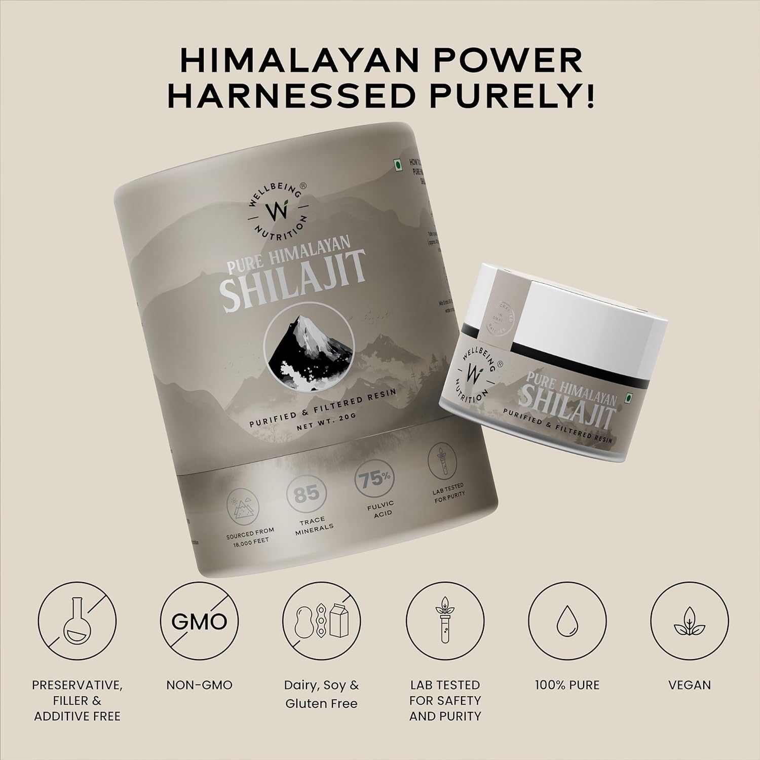 Wellbeing Nutrition Pure & Natural Himalayan Shilajit Original Resin 20g for Strength, Stamina & Performance | Shilajit Resin for Men & Women with 75% Fulvic Acid & 85 Trace Minerals | Lab Tested