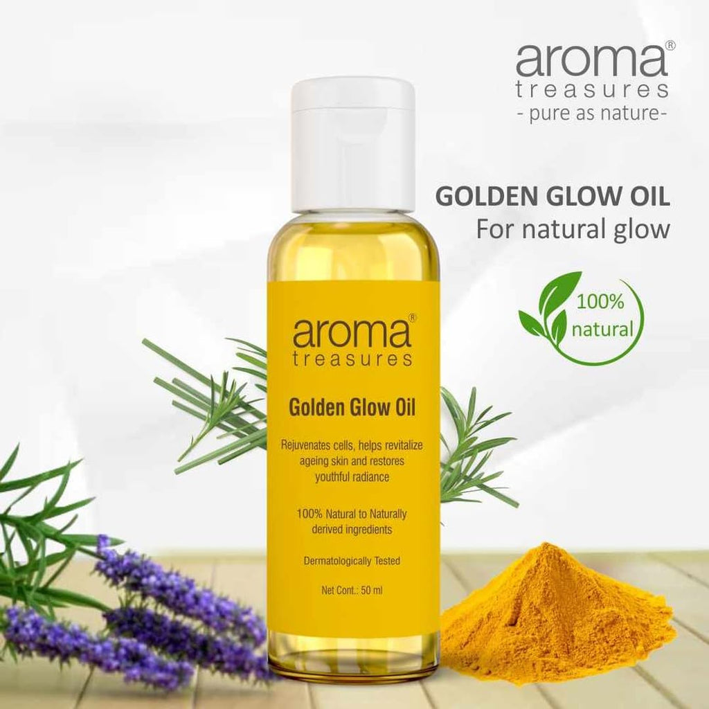 Aroma Treasures Golden Glow Facial Oil (50ml) – Turmeric & Calendula Anti-Pigmentation Blend for Youthful Radiance, 100% Natural | Deep Moisture, Dark Spot Reduction, Firmness & Glow Boost