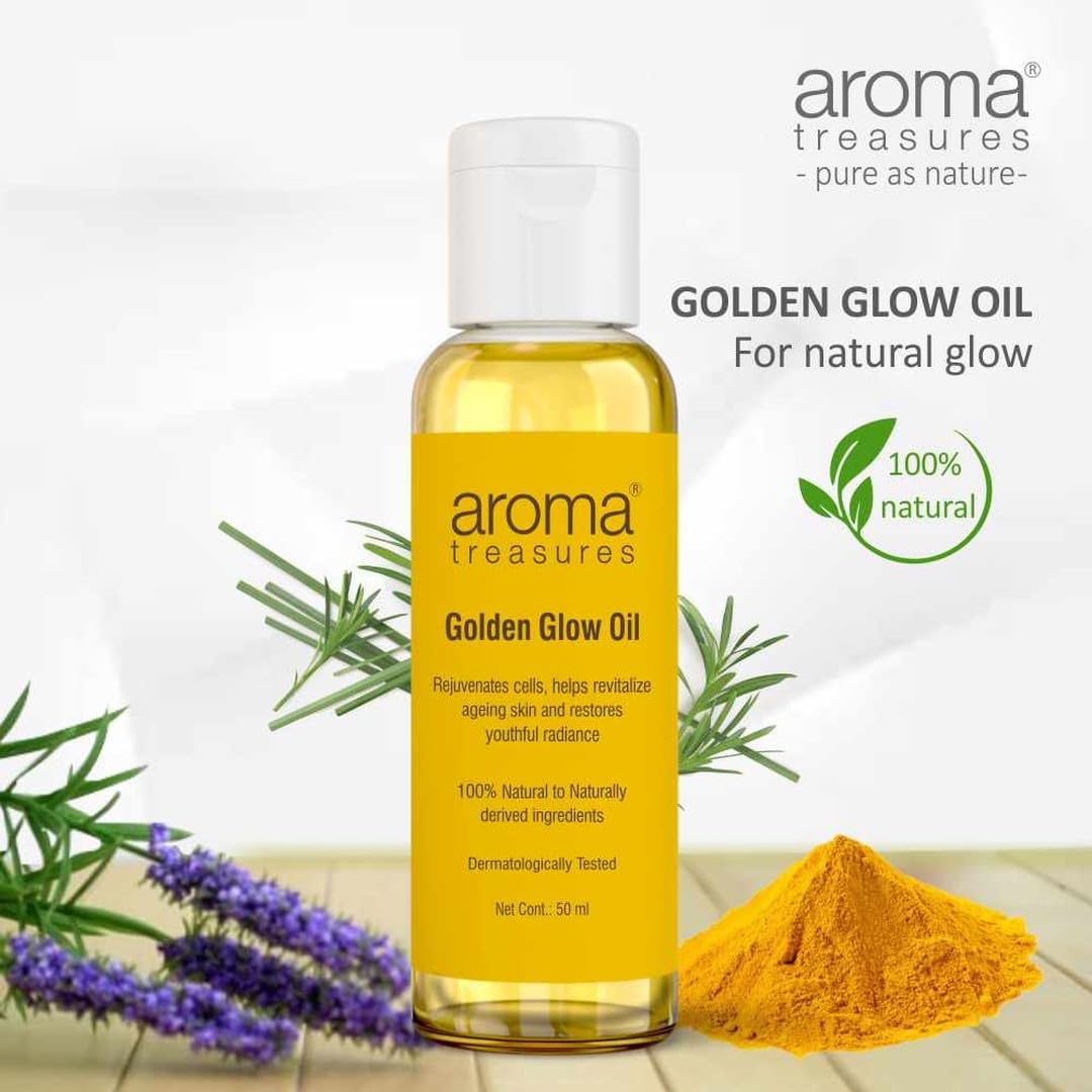 Aroma Treasures Golden Glow Facial Oil (50ml) – Turmeric & Calendula Anti-Pigmentation Blend for Youthful Radiance, 100% Natural | Deep Moisture, Dark Spot Reduction, Firmness & Glow Boost