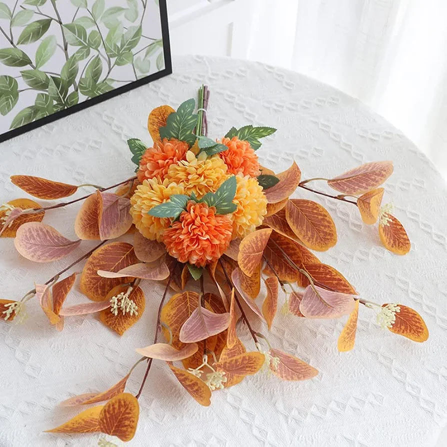 Ceramic Vase and Hand Made Artificial Flowers Bouquet Vase4 Yellow