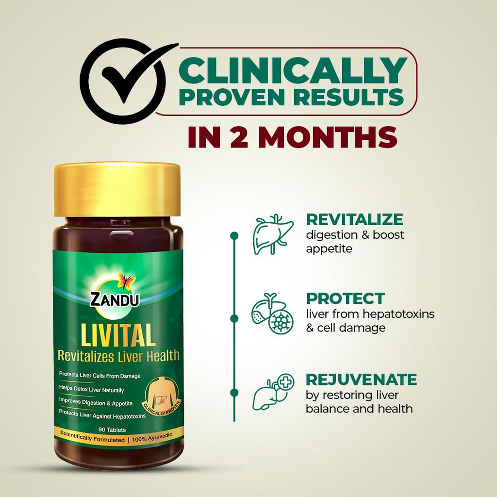 Zandu Livital Liver Tablets â€“ Clinically Proven for Liver Detox & Health Support in 2 Months | 90 Tabs | Ayurvedic Formula with Bhringaraj & Guduchi | 100% Ayurvedic Ingredients