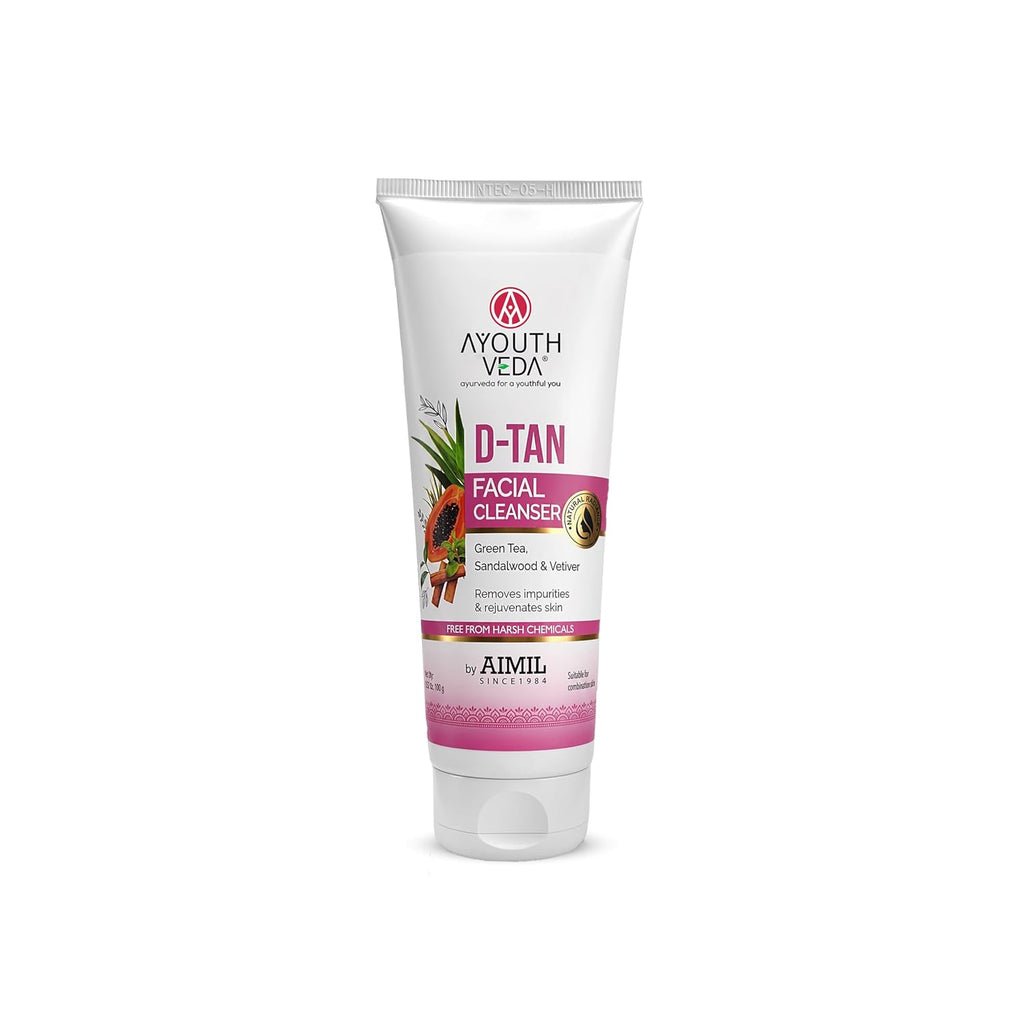 Ayouthveda D-Tan Facial Cleanser for Tan Removal & Skin Brightening | Helps Clean Dirt & Impurities | Enriched with Papaya, Lemon, Aloe Vera & Cucumber | Net Qty.- 100g