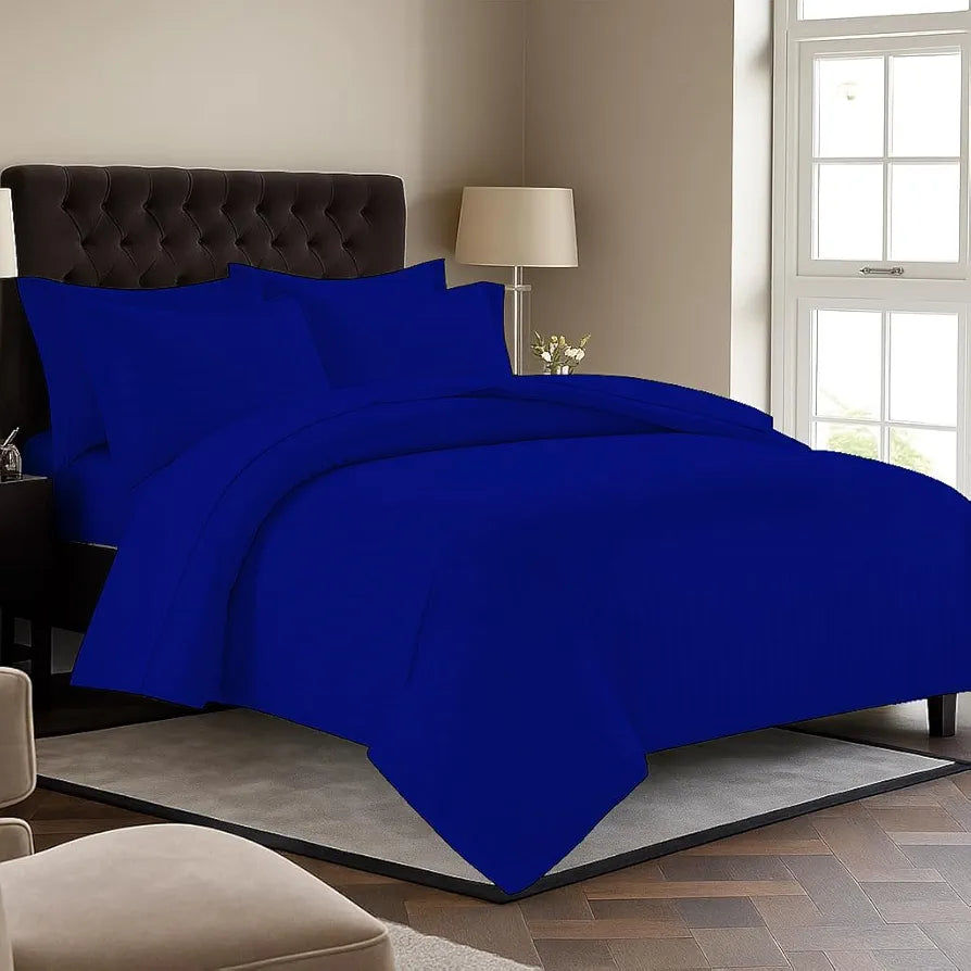 Trance Home Linen Zippered 100% Cotton 200TC Satin Stripe King Size Duvet Cover Quilt Cover Blanket Cover Razai Comforter Cover with 2 Pillow Covers Colour Ink Blue