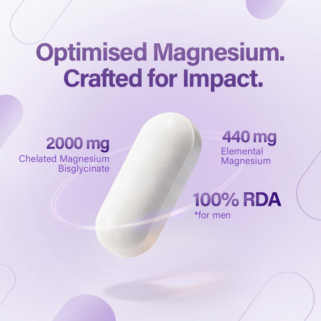 Revital Magnesium Bisglycinate | Chelated |100% RDA | 440mg Elemental Magnesium| 13% Higher Absorption| Scientifically crafted for both men & women | 2.5X Higher Bioavailability | Muscle Recovery & Stress Relief | Restful Sleep Support | 60 Tablets