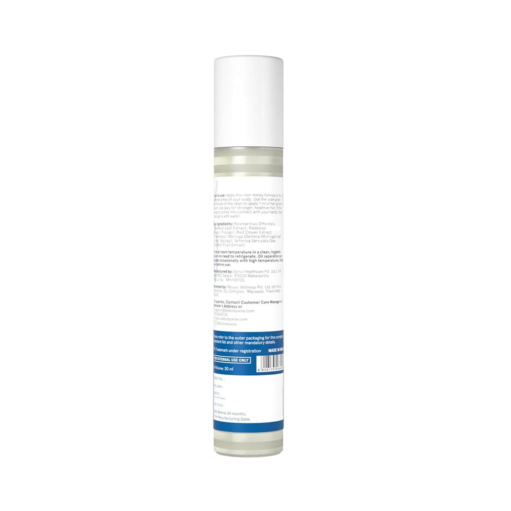 Be Bodywise Rosemary Hair Growth Serum (Roll On)|Promotes Hair Growth & Stimulates Hair Follicles |3% Rosemary, 3% Redensyl & 2% Anagain | Hair Fall Control Serum For Unisex |For All Hair Types | 50Ml
