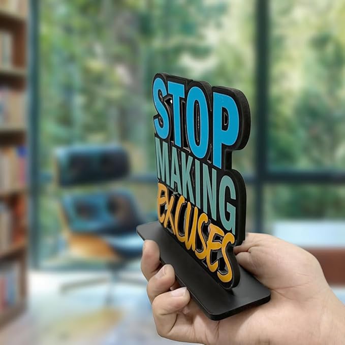 Artvibes Wooden Idols and Figurine Stop Making Excuses Quotes Table Decor for Office Desk Showpiece | Home Decoration