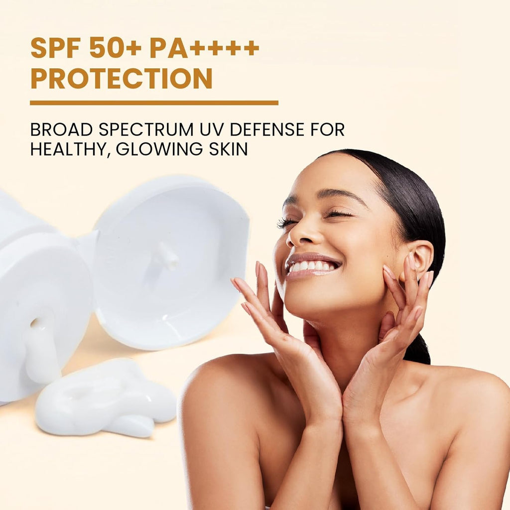 The True Therapy Dewy Sunscreen SPF 50+ PA++++ | Broad Spectrum Sunscreen with Niacinamide, Vitamin E | Dermatologically Tested | 50 g