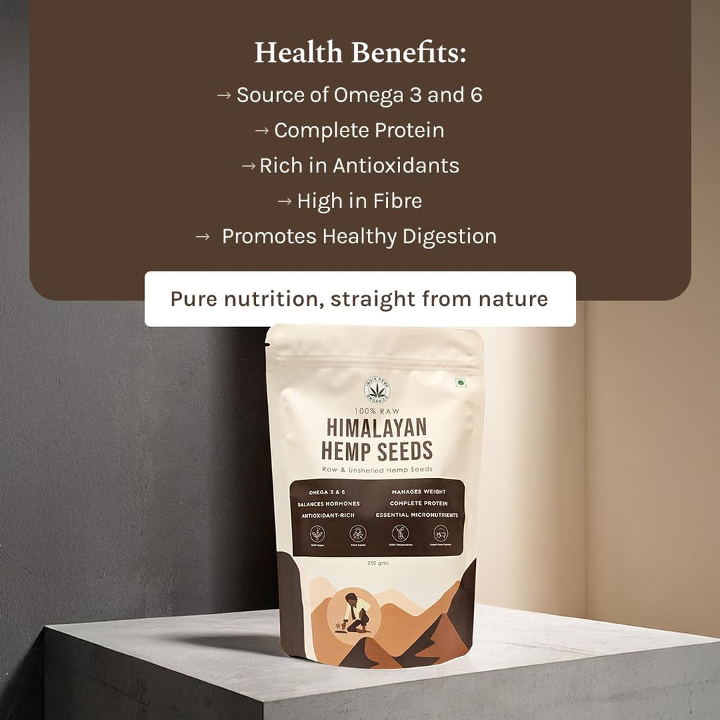 India Hemp Organics Hemp Seeds for Eating | 250g | Superfood Source of Omega 3 & 6 | High in Protein, Fibre | Keto Friendly | Gluten Free | Perfect for Smoothies, Salads, Baking |