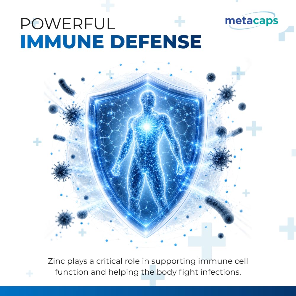 MetaCaps Zinc Bisglycinate – 90 Veg Capsules | High Absorption Chelated Zinc for Maximum Bioavailability | Gentle on Stomach & Non-Nausea Formula | Supports Immune Defense, Skin Health & Hormonal Balance | Vegan & Non-GMO Supplement
