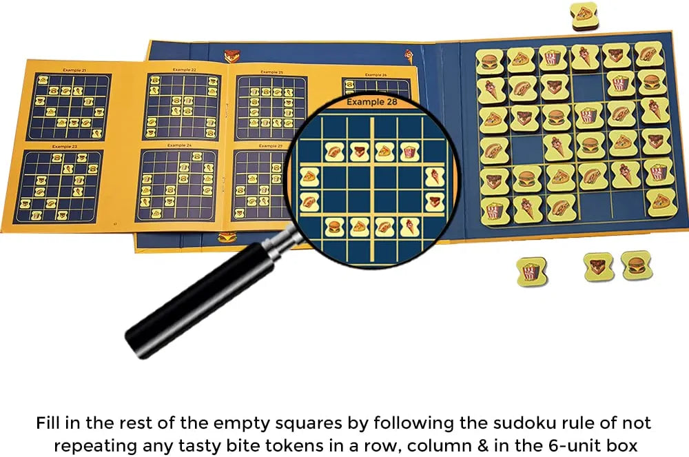 Pelikas Toyz Sudoku Mind Games Children, Puzzles Travel Toys for Kids 7 to 12 Years Old, Gift for Boys Girls, Magnalogix Sudoku -Fast Food - 6 x 6