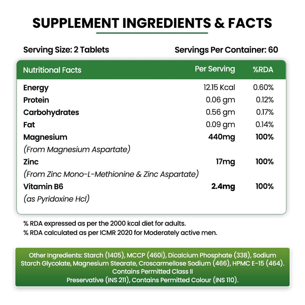 Vlado’s Himalayan Organics ZMA (Zinc Magnesium Aspartate ) Zinc Supplement For Men And Women - Zinc Tablets and Magnesium Supplements with Vitamin B6 - Support Muscle Recovery and Sleep Quality I Sports Recovery - 120 Veg Tablets