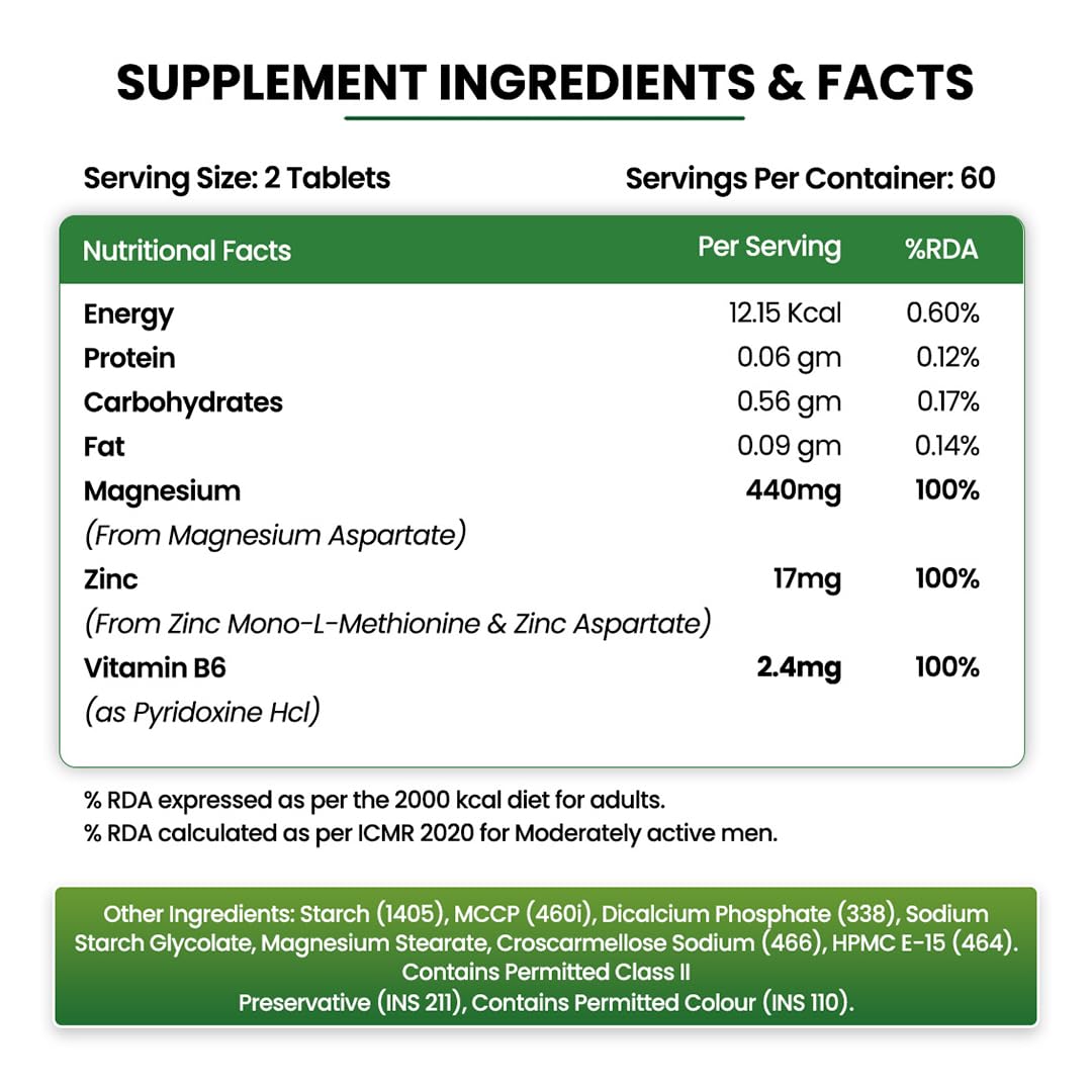Vlado’s Himalayan Organics ZMA (Zinc Magnesium Aspartate ) Zinc Supplement For Men And Women - Zinc Tablets and Magnesium Supplements with Vitamin B6 - Support Muscle Recovery and Sleep Quality I Sports Recovery - 120 Veg Tablets