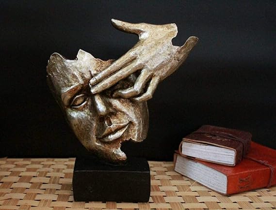Indicast Porcelain Modern Human Faces Statue Table Desk Decor Silver Handcrafted Decorative Showpiece