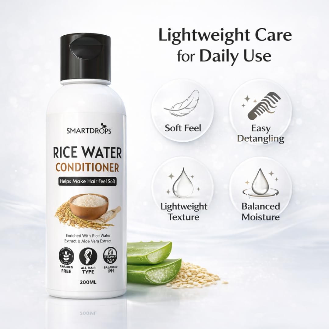 Smartdrops Rice Water Conditioner | Rice Water Conditioner with Rice Water Keratin | With Aloe Vera Extract For Soft Hair Feel | Daily Hair Care Conditioner For Men And Women | Pack 1