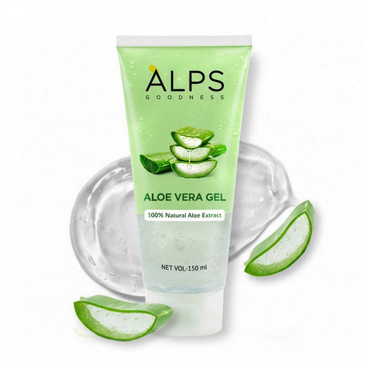 Alps Goodness Aloe Vera Gel, 150ml | 100% Natural Aloe Extract | Hydrating Cooling & Soothing Gel for Face, Hair & Body | Helps Calm Sunburn, Razor Burns & Dryness | Lightweight | Paraben-Free