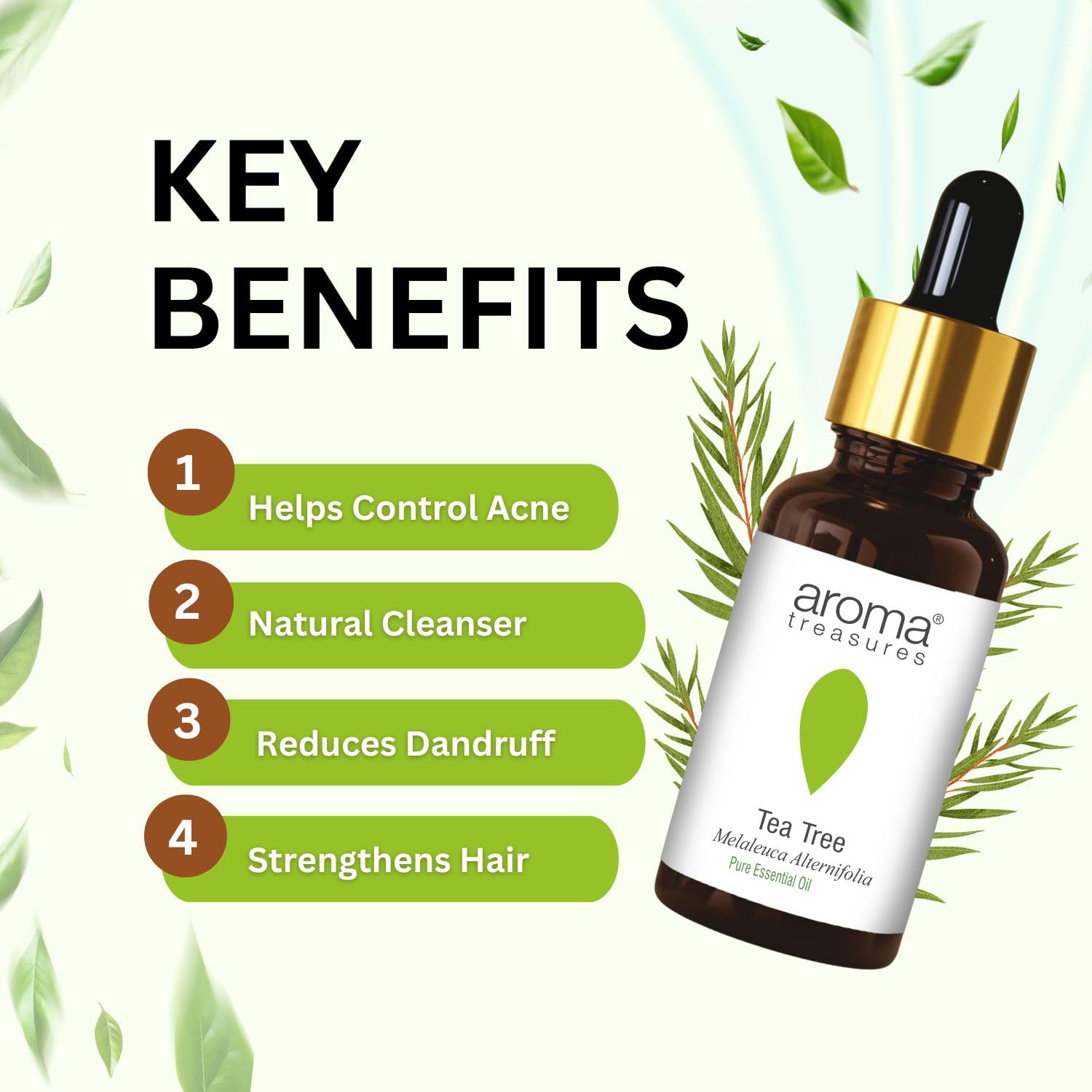 Aroma Treasures Tea Tree essential oil 100% Pure, multipurpose essential oil for acne, hair, skin, body, dandruff (30ml)