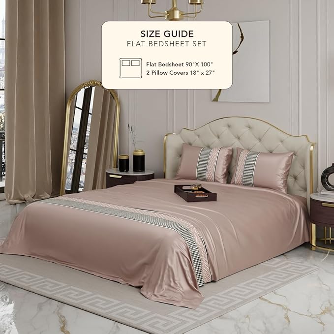 Stoa Paris Bedsheets for Double Size Bed Satin Bedsheet Set Colour Estate-Champagne
