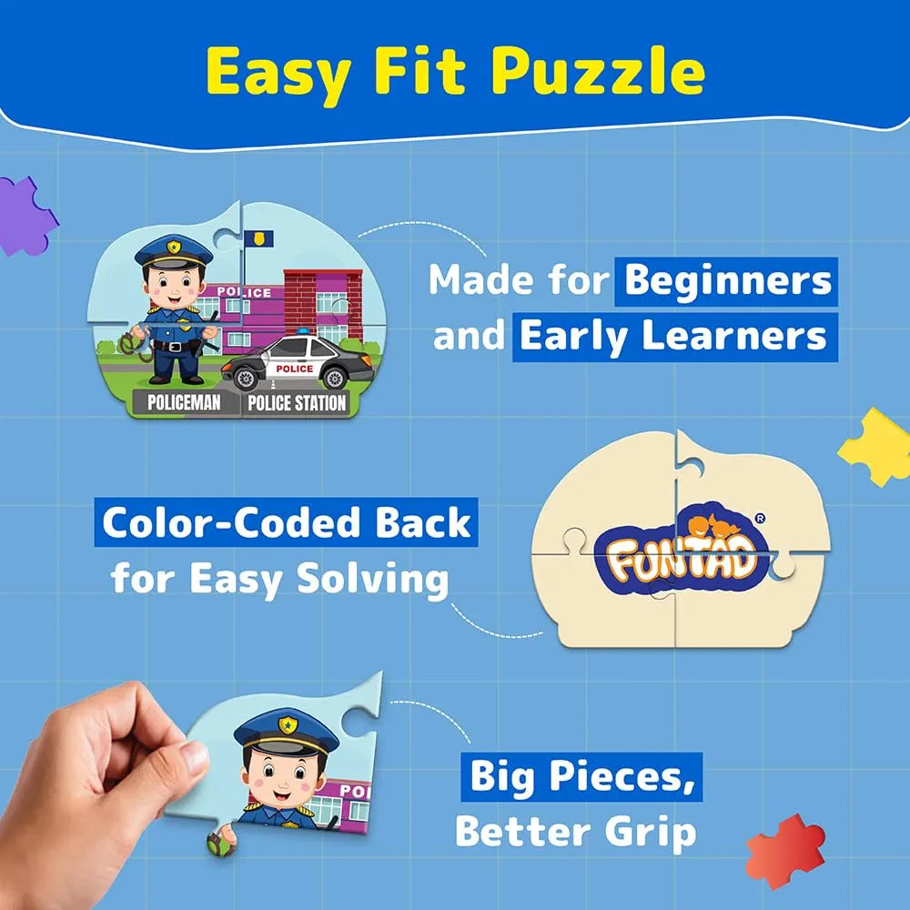 Funtad Kids Puzzleup Learn Professions,10-In-1 Entry Level Puzzle,45 Big Size Jigsaw Pieces,Montessori Educational Toy For Boys & Girls Age 3,4 & 5 Yrs