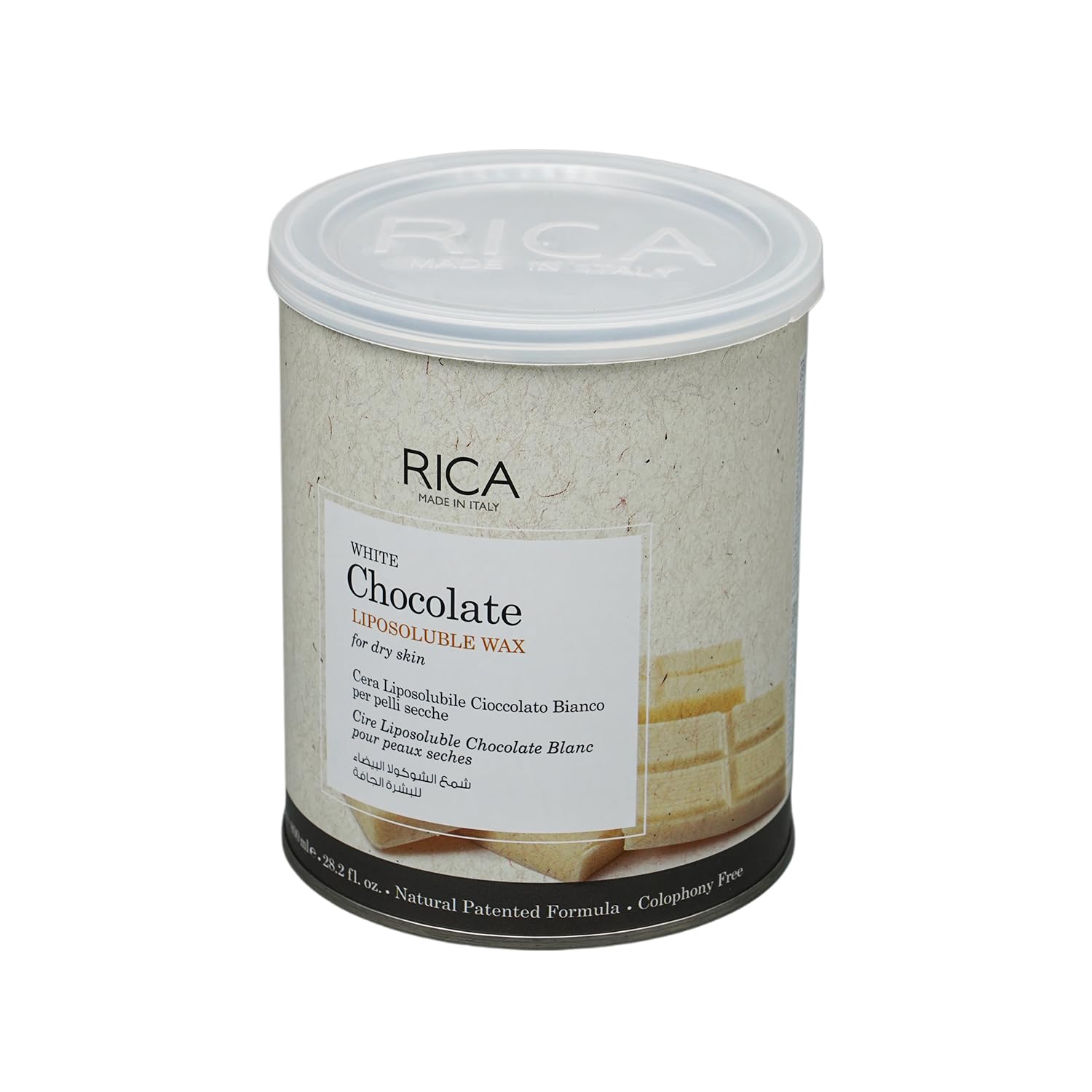 Rica White Chocolate Liposoluble Wax for Dry Skin with Glyceryl Rosinate, Natural Beeswax and Zinc Oxide - 800ml