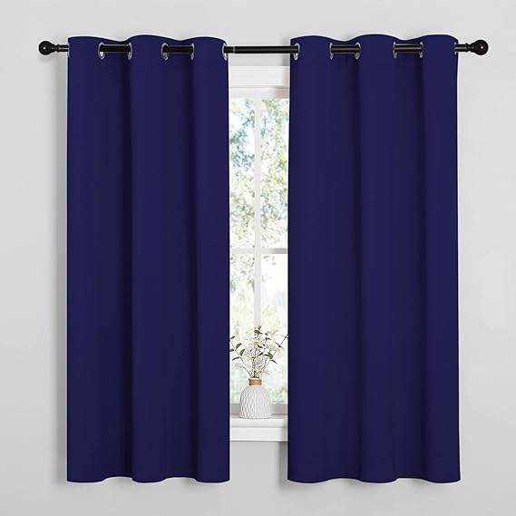 Loomlyfe Blackout Midnight Blue Solid Thermal Insulated Grommet Blackout Curtains for Window | 5 Feet | Set of 2