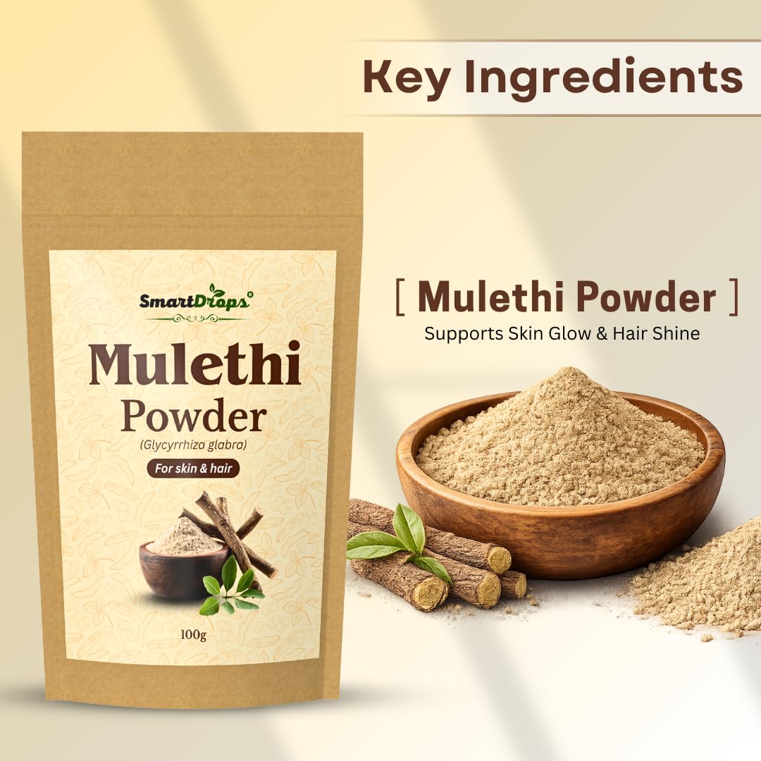 Smartdrops Mulethi Root Powder for Hair and Skin DIY Face Pack Hair Pack Mixing Ingredient for Scalp and Skincare Routine | 100g (Pack-1)