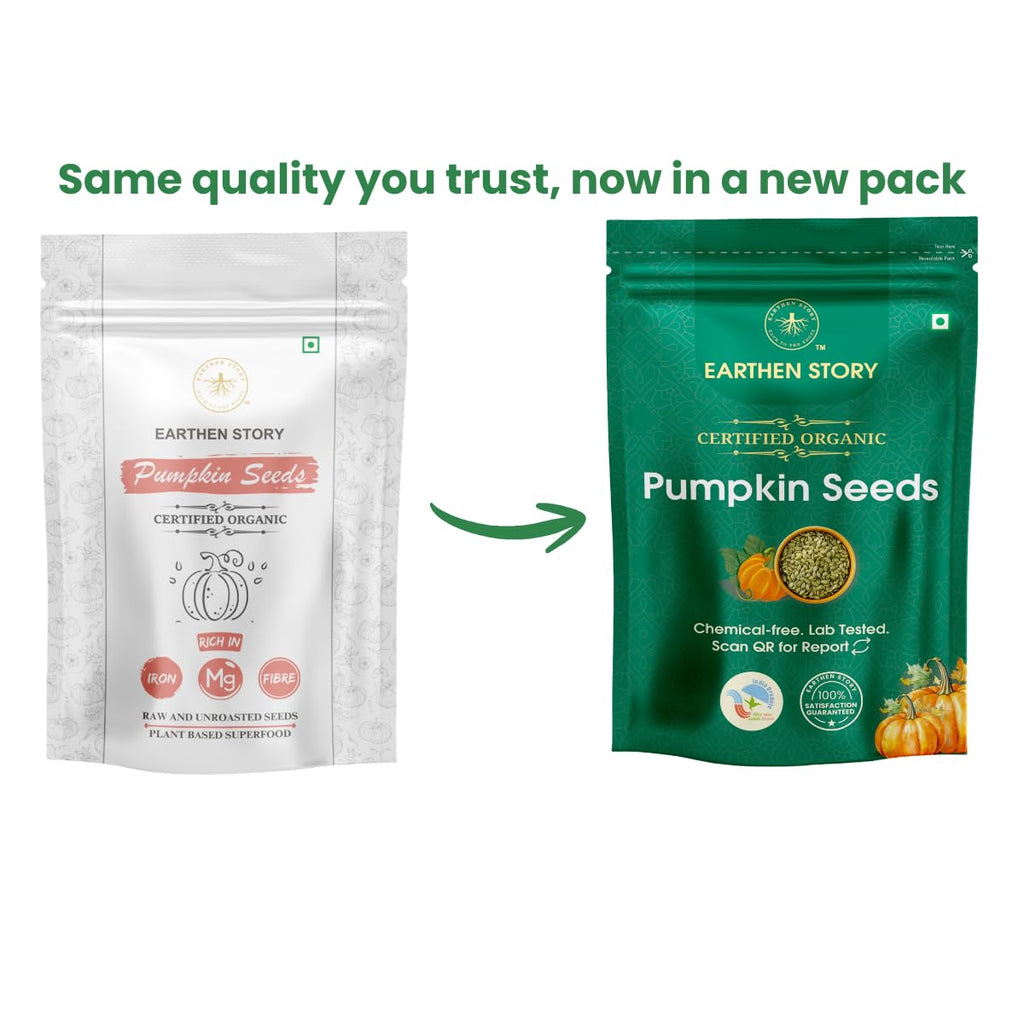Earthen Story Certified Organic Pumpkin Seeds 250 g | Lab Tested for 250+ Pesticides | NPOP Approved & Traceable with Transaction Certificate | Rich in Protein, Fibre & Essential Nutrients