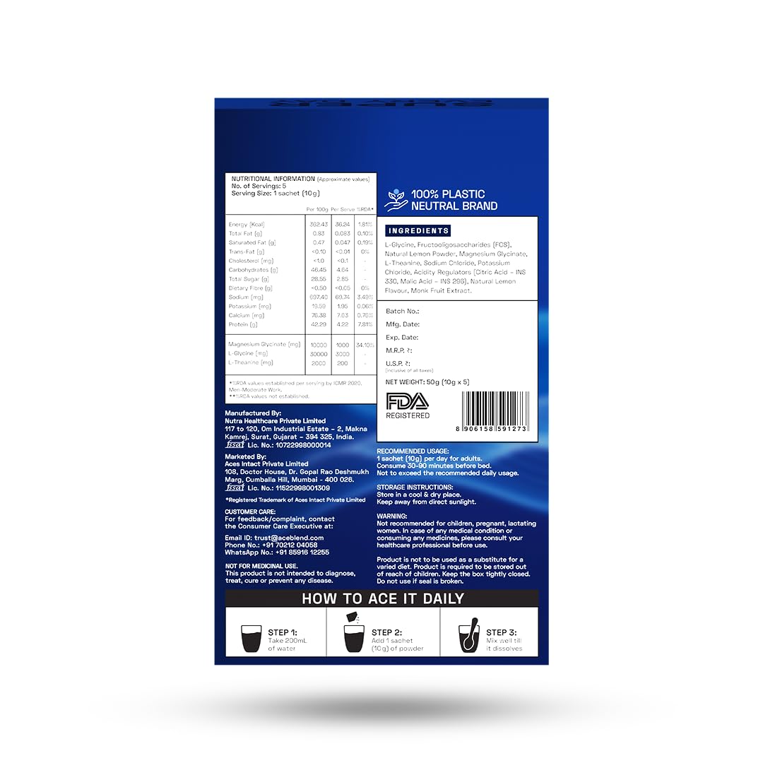 Ace Blend Swift Sleep 15 Servings | Natural Sleep Supplement With Magnesium Glycinate, L-Theanine And Glycine | Deep Sleep Support | Stress Relief | Relaxation | Restful Night Recovery