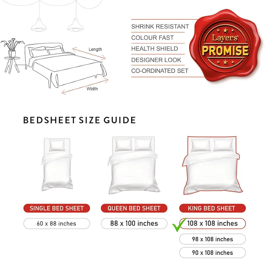 Layers California Bedsheet Set for All Seasons Lightweight Moisture Absorbent 225 CVC King Size Brown, Geometry Pattern