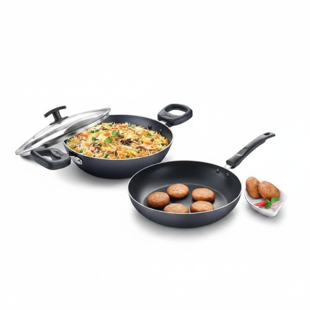 Judge by Prestige Everyday Non-Stick Combi Pack Kadai 24cm with Glass Lid + Fry Pan 24cm