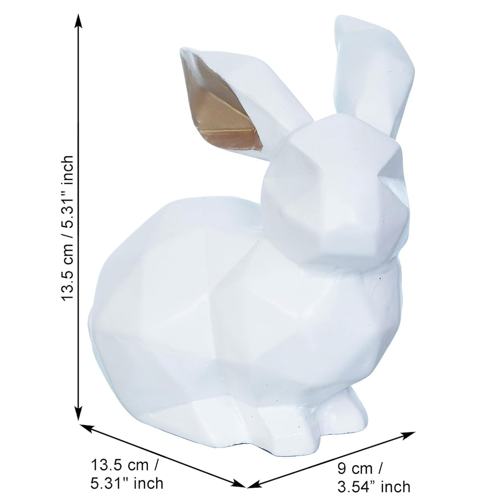 Ecraftindia Geometric Polyresin White Rabbit Statue Animal Figurine Decorative Showpiece for Home