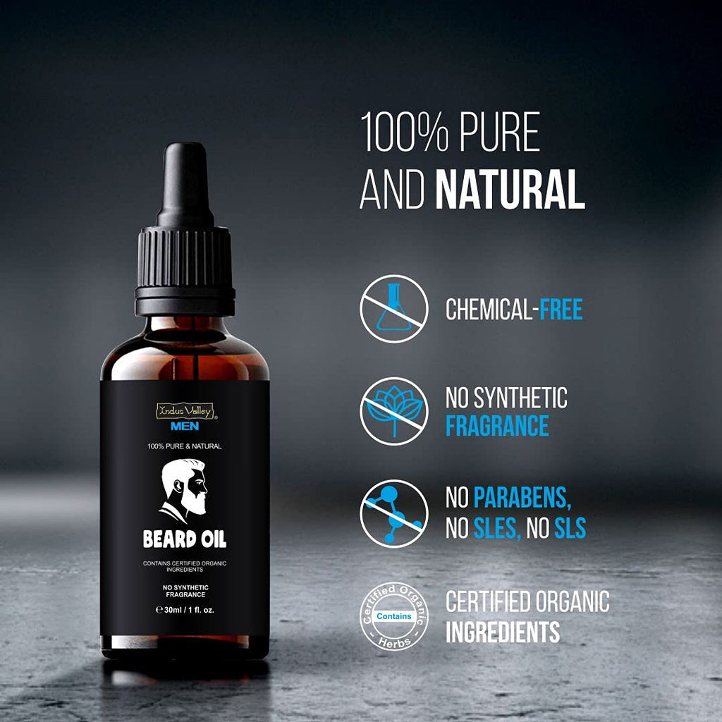 INDUS VALLEY men 100% Pure and Natural Beard Oil, Contains Certified Organic Ingredients - (30ml)