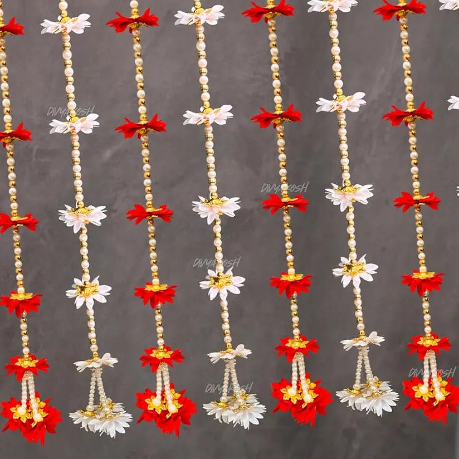 Side Hangings Red And White Flower Strings Pack Of 8 2 Cm