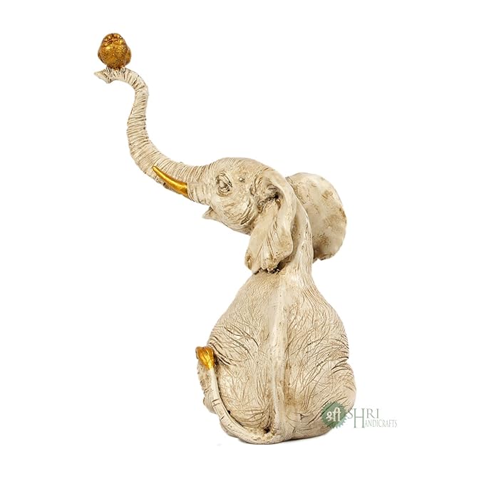 Indicast Resin Elephant Statue With Bird Sitting on Trunk Showpiece for Home Decor