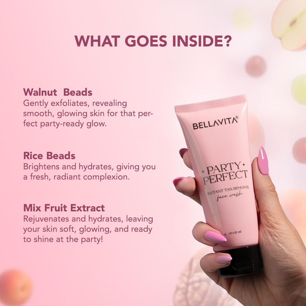 BELLAVITA Party Perfect 2-in-1 Face Wash | Party-Ready Skin | Instant Tan Removal | Instant Brightening | Even Skin Tone | For Men & Women | 100ml