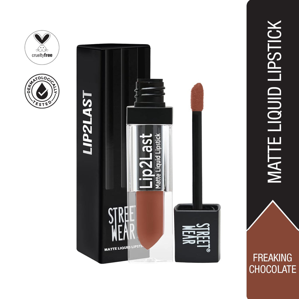 Street Wear Lip2Last Matte Liquid Lipstick - Freaking Chocolate (Brown) 5ml Enriched With Vitamin E Lasts AM To PM!