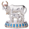 Gold Art India Kamdhenu Cow with Calf 999 Silver Plated Plain Large Size