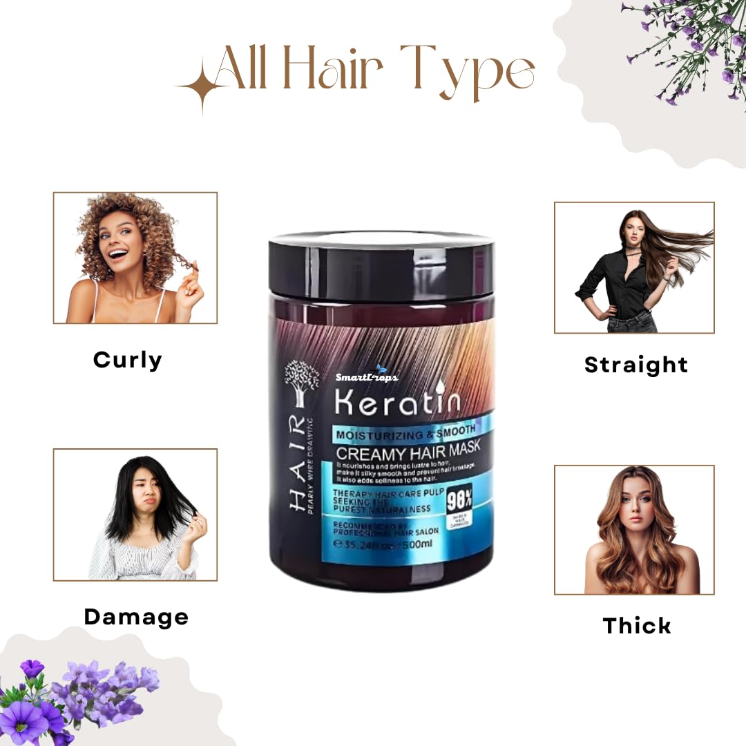 Smartdrops Keratin Hair Mask, Soft Texture Blend for Daily Hair Care Routine, (Pack 1) (500 g) || Hair Mask || Keratin Rich Hair Mask for Frizz-Free and Strong Hair | Protein Mask for Intense Damaged or Dry Hair Repair | Deep Nourishing Hair Treatment