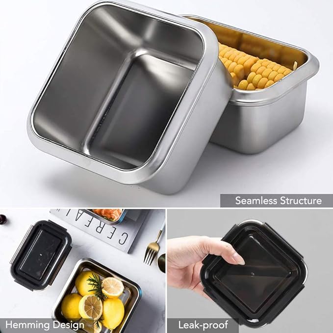 Femora High Steel Square Container Airtight Leakproof Unbreakable Storage Container/ Lunch Box | 550 Ml | Set of 3