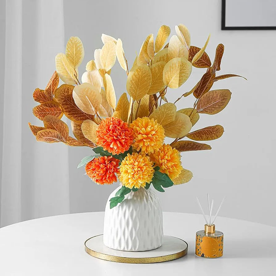 Ceramic Vase and Hand Made Artificial Flowers Bouquet Vase4 Yellow