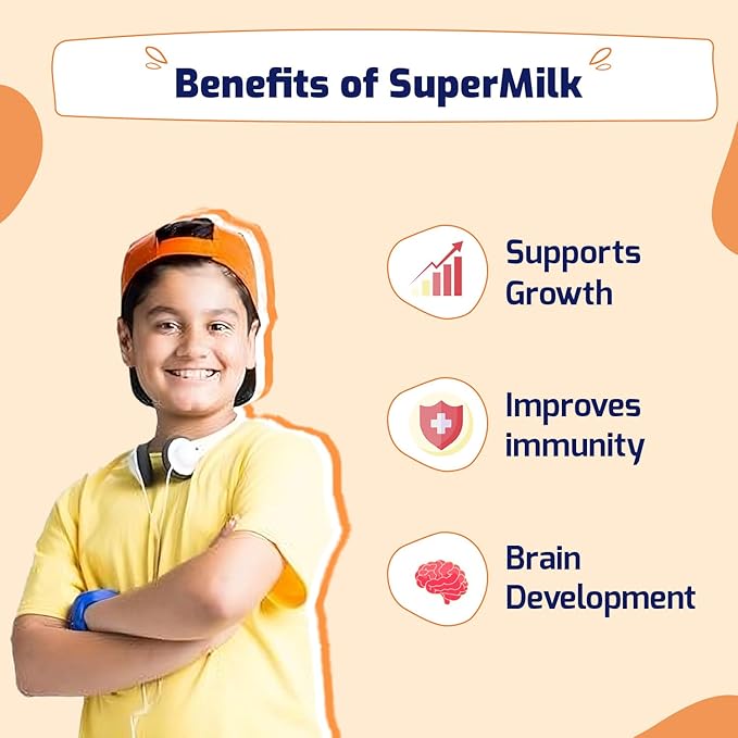 Gritzo SuperMilk Overall Growth (7-12y Boys) 9g Protein Powder Double Chocolate - 400 gms
