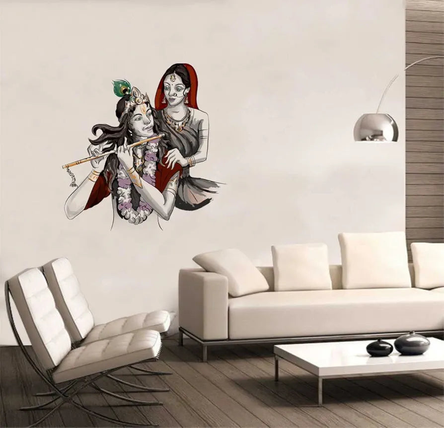 Rawpockets Decal Lord Krishna with Radha Wall Sticker