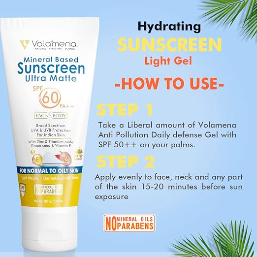 Volamena Mineral Based Sunscreen Gel ultra matte 60 SPF Non-Greasy - 100 ml